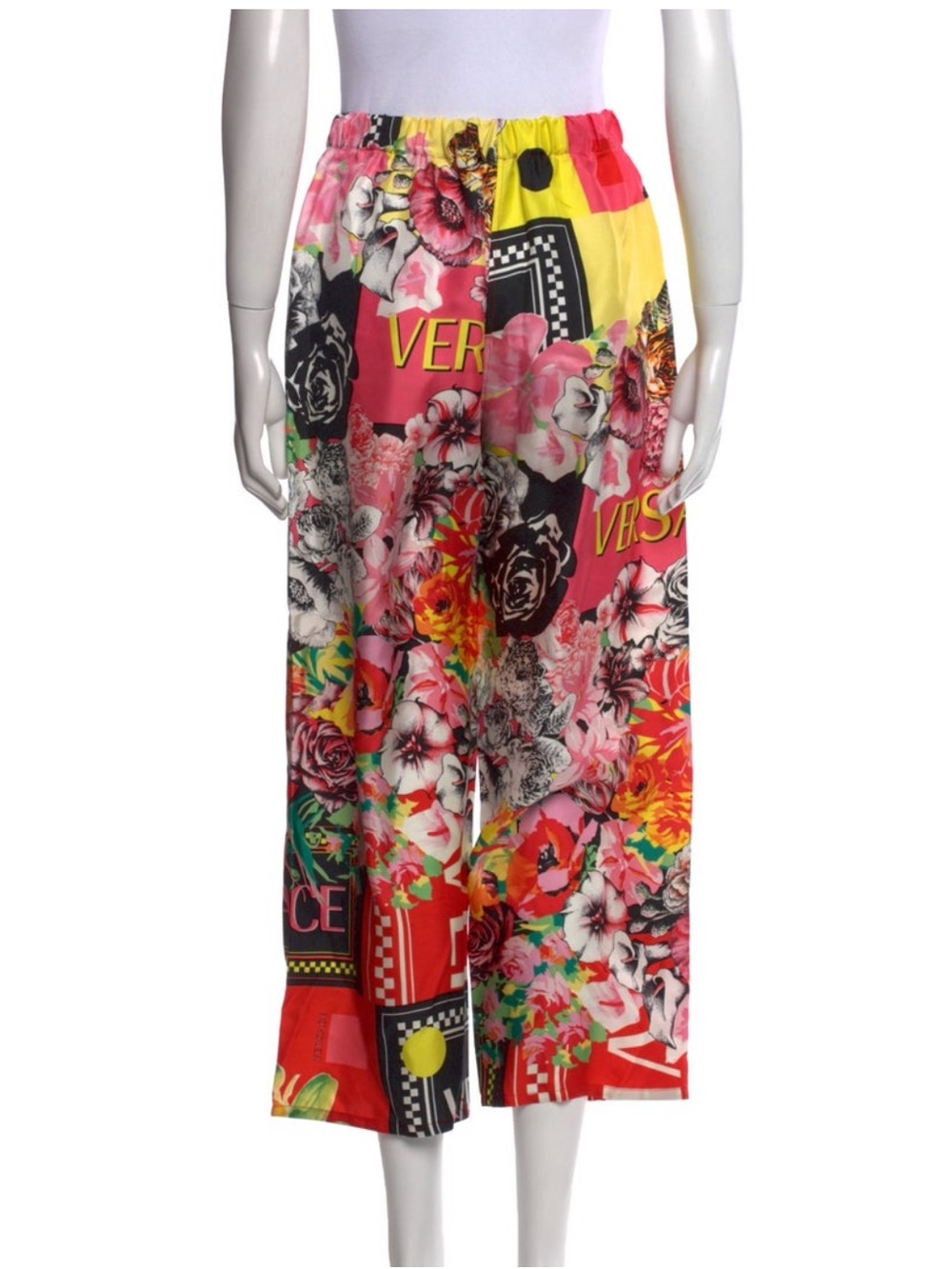 Versace 💯 % Silk Red Pink Yellow Floral Palazzo Pants